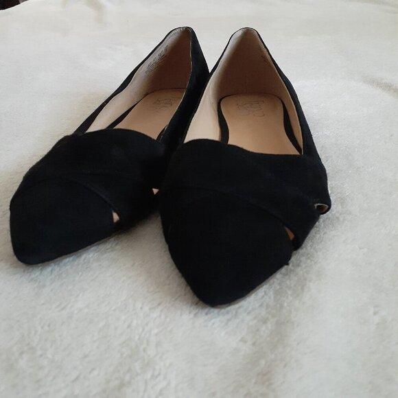 Franco Sarto Women's Size 9 Halissa Black Suede Pointed Toe Criss Cross Flats - Picture 2 of 12